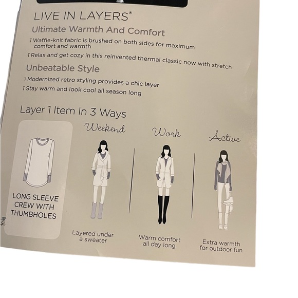 Cuddl Duds Long Sleeve Crew with Thumbholes, Waffle Knit, Size S, NIP - Picture 5 of 7